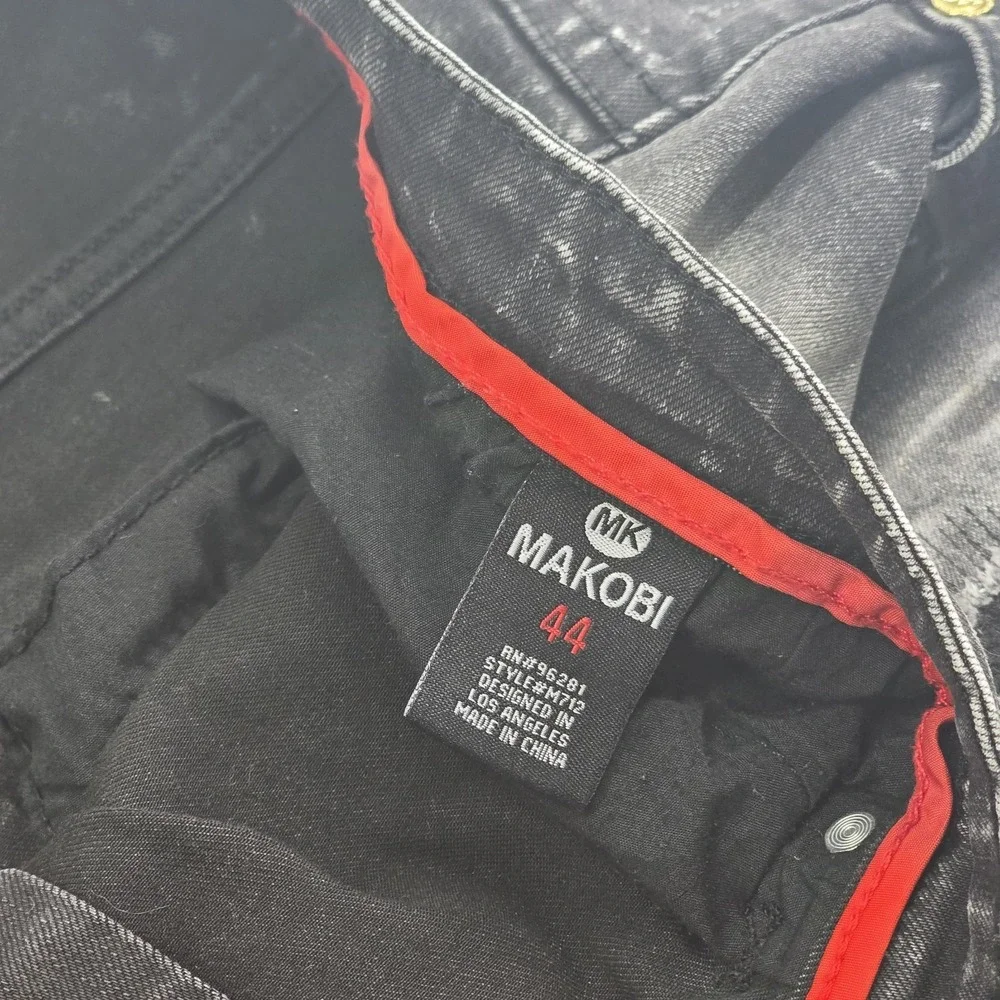 Makobi Biker Shorts Men's Size 44 Black Acid Wash Distressed Moto Streetwear Y2K